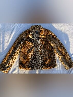 Ci Sono Leopard Print Teddy Jacket - Brown & Beige